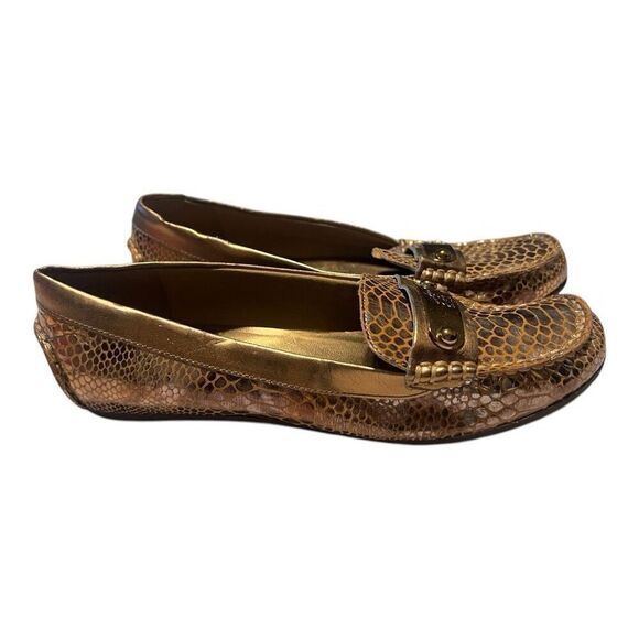 Anne Klein 6 Snake Embossed Leather Loafers Brown Metallic Iflex Comfort Shoe - Picture 2 of 9